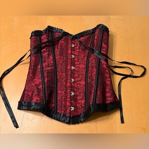 Red & Black Lace Up Bustier / Corset Boned Top Size Large